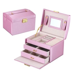 PU Kulit Tri-layer Dual Laci Perhiasan Kotak Penyimpanan Perhiasan Organizer Wadah Watch Anting Kalung Gelang Nail Display Boxes Wisuda Ulang Tahun Hadiah-Intl
