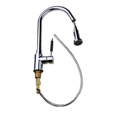 QH0784-2 Kuningan Krom Sigi Semprot With Tombol Kepala Single Tangani Kitchen Sink Faucet (Silver)