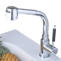 QH18008 Kuningan Krom Sigi Semprot With Tombol Kepala Single Handle Kitchen Sink Faucet (Silver)