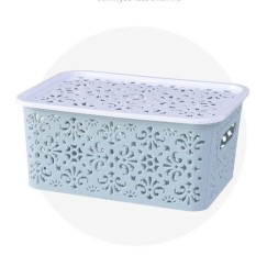 Qimiao Plastik Kreatif Desktop Penyimpanan Berongga Keranjang Pakaian Dalam Penyimpanan Kotak Dapur Organizer Pakaian Toys Penyimpanan Wadah Warna: kecil Biru (Memiliki Tutup)-Internasional