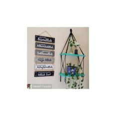 Rak Dinding 2 Susun Tosca Tali Hitam Minimalis- Vintage- Dapur- Kayu Gantung- Kamar Mandi- Shabby