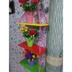 Rak Dinding 3 Susun Custom Tali Pink- Vintage- Dapur- Kayu Gantung- Kamar Mandi- Shabby