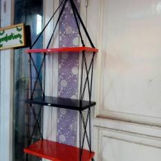 Rak Dinding Custom Susun 3 Tali Hitam Minimalis- Rak Kayu Dinding- Rak Tali