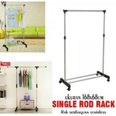 Rak Gantungan baju single / Jemuran Baju pakaian single / rak serbaguna - Single rod rack + roda