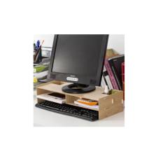 Rak Keyboard Kayu Wooden Shelf 2 Susun Dekstop Organizer Rak Komputer Computer - Coklat