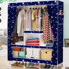 Rak Pakaian Lemari Besar dengan Rak Kayu - DIY-C9 - BIRU