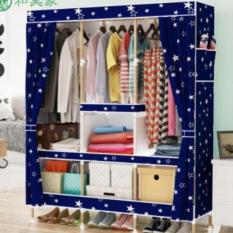 Rak Pakaian Lemari Besar dengan Rak Kayu - DIY-C9 - BIRU