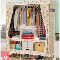 Rak Pakaian Lemari Besar dengan Rak Kayu - DIY-C9 - PINK