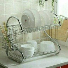 Rak piring dan gelas 2 susun stainless steel + tatakan