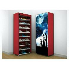 Rak Sepatu 10 susun 9 Sekat MOTIF 3D- MAROON MOONNIGHT