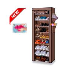 Allunique Rak Sepatu Portable 10 Susun / Shoe Rack with Dust Cover - Coklat