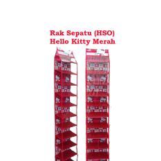 Rak Sepatu 9 Susun Retsleting Karakter Hello Kitty Merah ( Hanging Shoes Organizer Zipper )