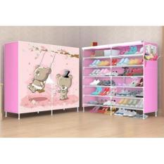 Rak Sepatu DOUBLE 6 Sekat (6 Susun) Motif Karakter - TWO BEAR
