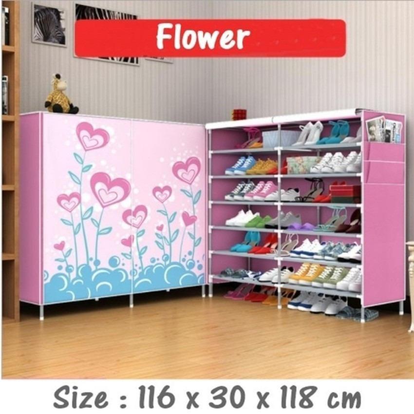  Rak Sepatu Kain Motif 6 tingkat Double Rack Shoe Rack Cover   -  flower