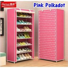 Rak sepatu keren rak plastik bertingkat lemari sandal sepatu rak sepatu bongkar pasang rak sepatu sandal AK-8 Pink Polkadot 7 Tingkat
