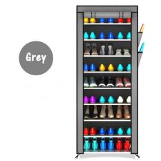 Rak sepatu keren rak plastik bertingkat lemari sandal sepatu rak sepatu bongkar pasang rak sepatu sandal XG-10 Grey 10 Susun 9 Tingkat