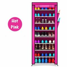 Rak sepatu keren rak plastik bertingkat lemari sandal sepatu rak sepatu bongkar pasang rak sepatu sandal XG-10 Hot Pink 10 Susun 9 Tingkat