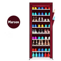 Rak sepatu keren rak plastik bertingkat lemari sandal sepatu rak sepatu bongkar pasang rak sepatu sandal XG-10 Maroon 10 Susun 9 Tingkat