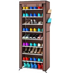 Rak Sepatu Portable 10 Susun / shoe rack with dust cover - Coklat