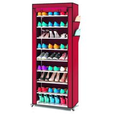 Rak Sepatu Portable 10 Susun / Shoe Rack With Dust Cover - Maron - Kain bisa cuci