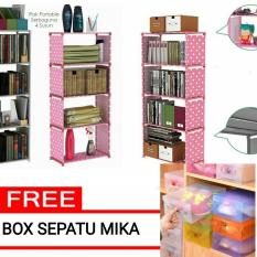 Rak Sepatu / Rak Buku / Rak Serbaguna / Rak Multifungsi 4 Susun 5 Sekat PINK - Free Box Sepatu Mika