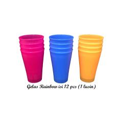 RAMe - 12 PCS (1 lusin) Gelas Minum Plastik Rainbow dGoals