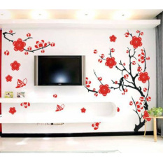 Merah Plum Blossom Flower Removable Vinyl Wall Decal Sticker Art DIY Dekorasi Rumah