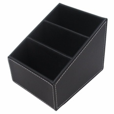 REPEAK 3 Slot PU Leather Desk Remote Controller Holder Organizer; TV Guide/Mail/CD Organizer/Caddy/Holder with Free Cable Organizer (Black) - intl