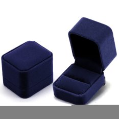 Tampilan Anting-Anting Perhiasan Cincin Kotak Kado wadah Penyimpanan Kain Biru Tua