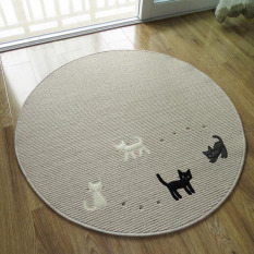 Round Thin Cartoon Cat Meja Kopi Lantai Tikar Mudah Dicuci Karpet untuk Kamar Tidur Komputer Chair Karpet Anak Bermain Cushion Yoga Mat (Beige) 100x100 CM-Intl