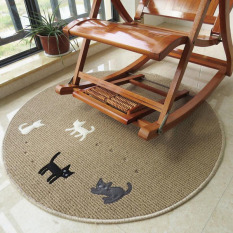 Round Thin Cartoon Cat Meja Kopi Lantai Tikar Mudah Dicuci Karpet untuk Kamar Tidur Komputer Chair Karpet Anak Bermain Cushion Yoga Mat (Kopi) 100x100 CM-Intl