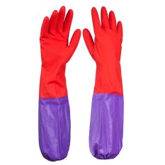 Sarung tangan karet yang panjang dan lengan baju mencuci sarung tangan (Ungu)