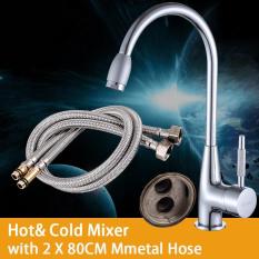 RuYiYu-360 Derajat Putar Bernilai Baik Modern Panas & Dingin Mixer Stainless Steel Single Menangani Brushed Steel Kitchen Sink Faucet, Pemasangan Yang Mudah Brushed Nikel Kitchen Faucet, Thermostatic Kran-Intl