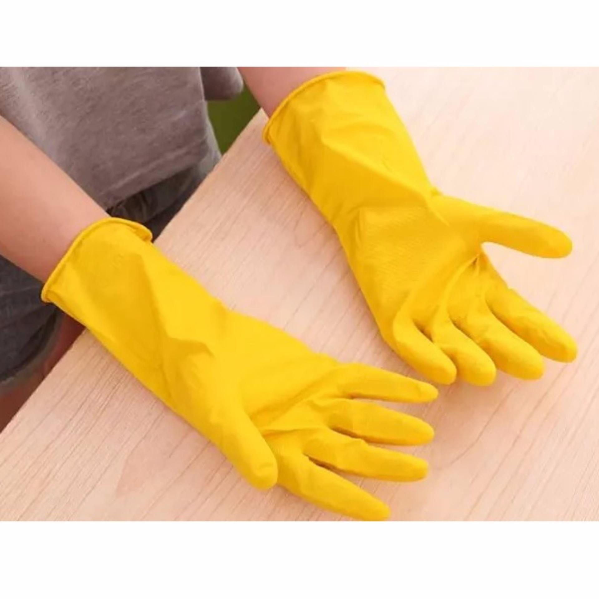 Sarung Pelindung Tangan Serbaguna Cuci Piring Latex / Korea Washing Gloves Anti Selip Waterproof Multi Fungsi - Kuning