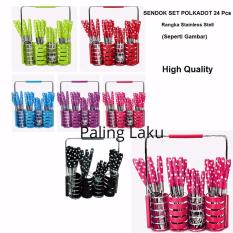 Sendok Set 24 Pcs Polkadot RAK STAINLESS SESUAI GAMBAR - Stainless Steel - MIX Color