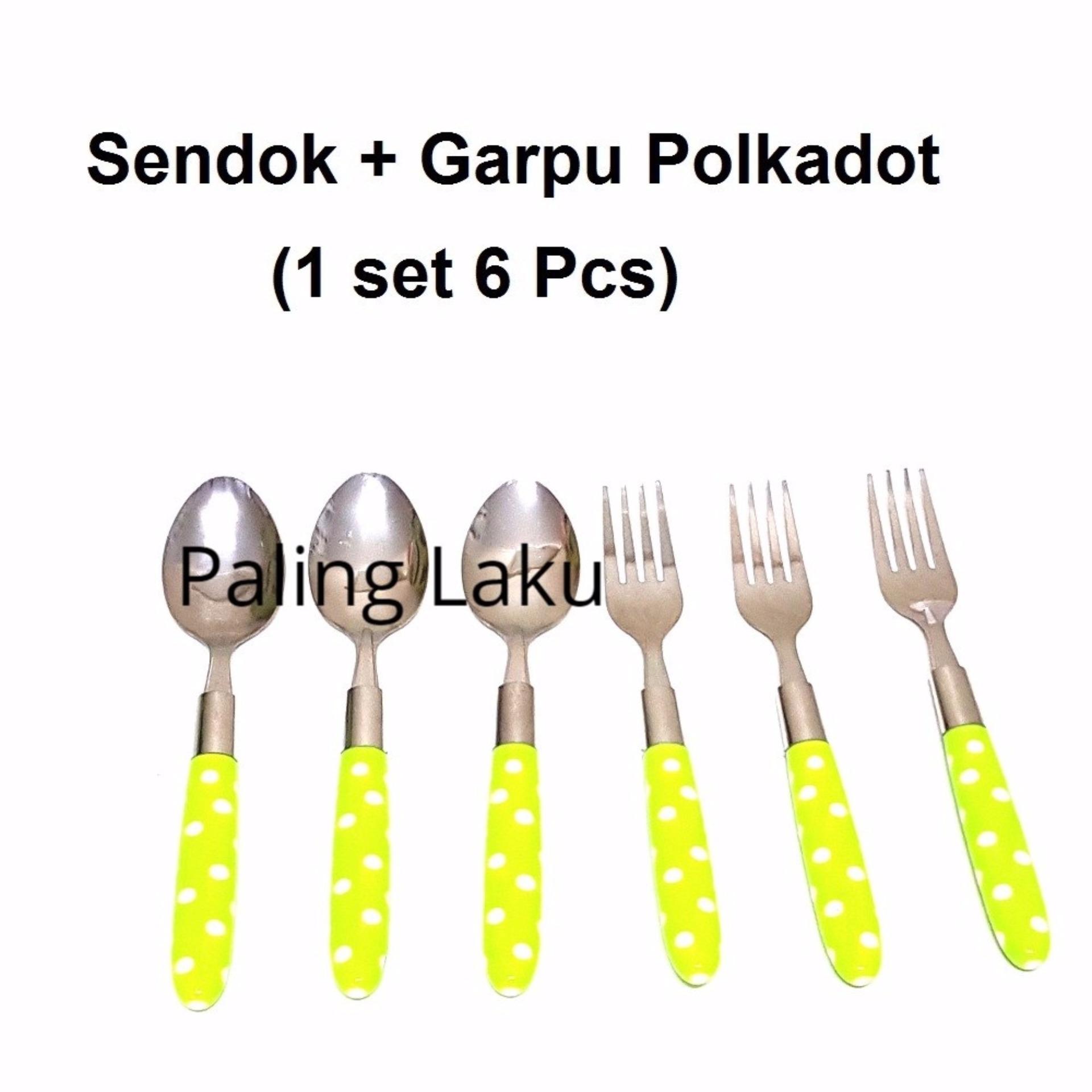 Sendok set Polkadot 6 Pcs - Sendok+ Garpu Makan - Hijau