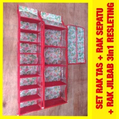 Set 3In1 Rak Sepatu Rak Tas Rak Jilbab Hjo Hbo Hso Resleting Gantung D0161A