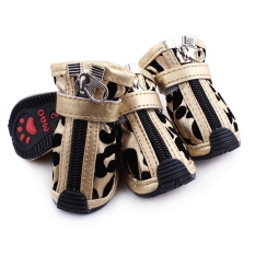 Satu Set 4 Sepatu Boots Kulit Motif Macan Tutul PU For Hewan Peliharaan Anjing Ukuran 5 # (keemasan)