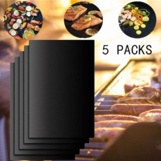 Set of 5 Non-Stick BBQ Grill Mat Works on Gas,Charcoal,Electric Grills Heat Resistant Barbecue Sheets For Grilling Meat, Veggies, Seafood