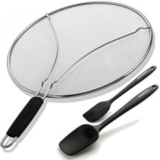 Set dari Grease Tutupan Penyaring untuk Wajan 13 Inch & Silikon Spatula-melindungi Minyak Panas Splash-Splatter Guard untuk Memasak-tutup Wajan Besi Cor Cover Stainless Steel Fine Mesh-Intl