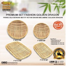 Set Piring Melamin Premium Set Fashion Golden Dragon Motif Rotan Berkaki