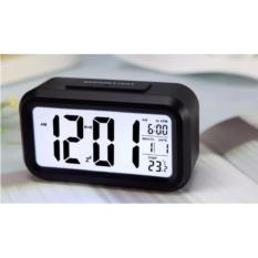 Smart Digital LCD/LED Alarm Clock Temperature Calendar Auto Night Sensor Clock - Black