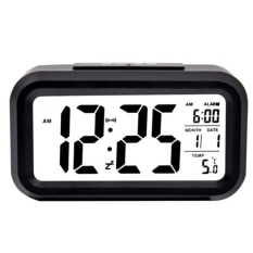 Smart Digital LCD/LED Alarm Clock Temperature Calendar Auto Night Sensor Clock - Black