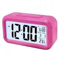 Smart Digital LCD/LED Alarm Clock Temperature Calendar Auto Night Sensor Clock - Pink