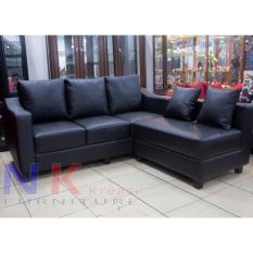 Sofa kursi Tamu L Minimalis, sofa sudut kantor black + Meja - JABODETABEK ONLY