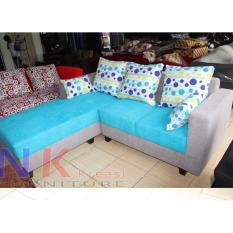 Sofa kursi Tamu L Minimalis, sofa sudut santai selonjoran + Meja. JABODETABEK ONLY
