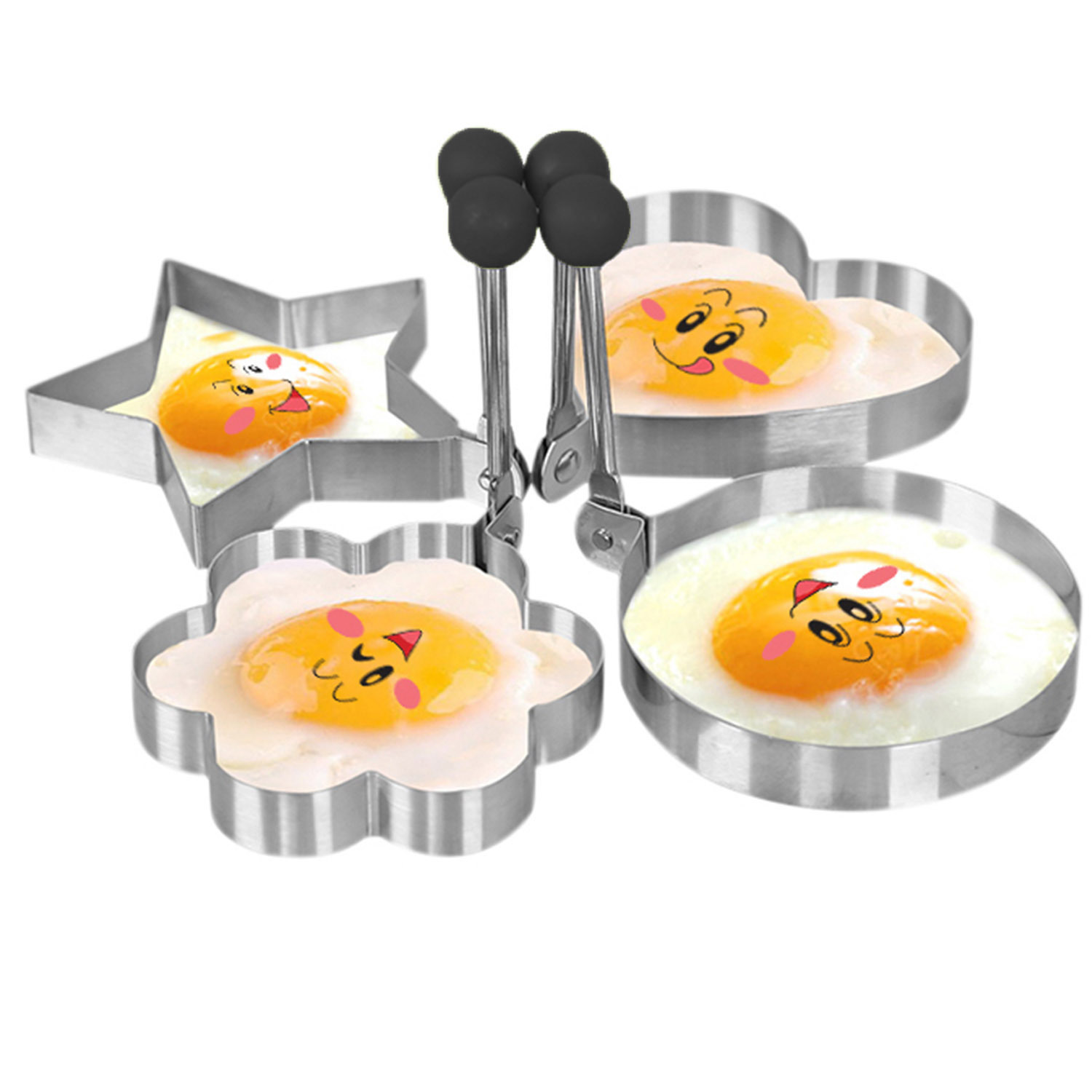 Stainless Steel Dadar Goreng Telur Cincin Pancake Cetakan (Set Of Heart Star Round Flower Shaped)