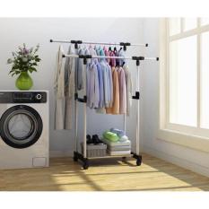STANDING HANGER BAJU 2 SISI DOUBLE RACK DENGAN RODA - RAK JUALAN - RAK MINIMALIS