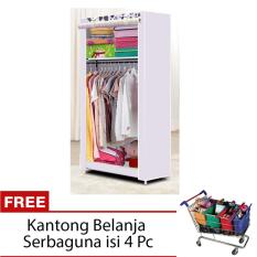 StarHome Lemari Baju Single dengan 1 Gantungan Baju - Lemari Pakaian Portable - Cloth Rack Motif Milk + FREE Kantong Belanja Serbaguna isi 4 Pc