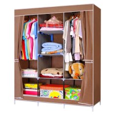 StarHome Lemari Pakaian Multifungsi dengan 2 Tempat Gantungan Baju dan Penutup Debu Coklat